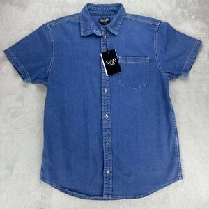 BoohooMAN Denim Shirt Short Sleeve Button Up Casual Top New L